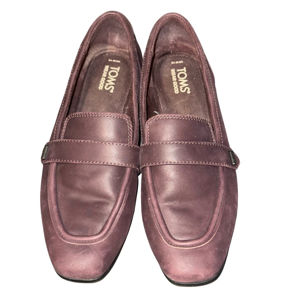 TOMS Lynette Blackberry Leather Loafers Square Toe Slip On Flats Size 10